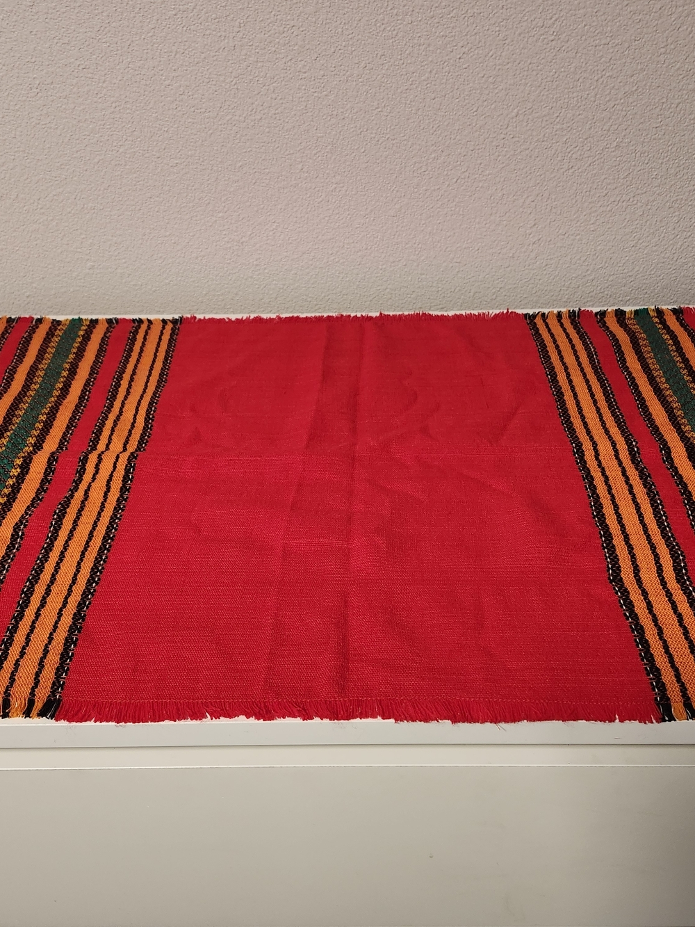 Handwoven Red, Orange And Green Striped Runner From Bulgaria